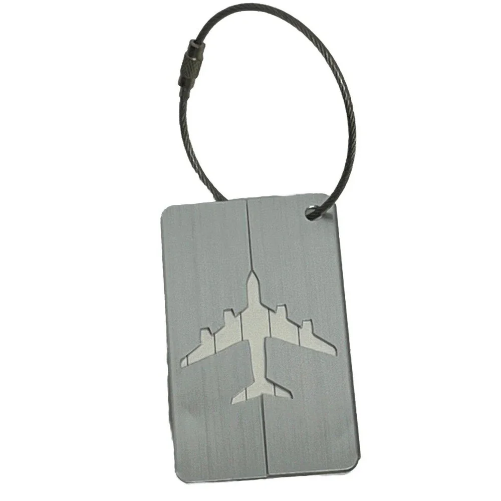 Silver Luggage Tag LOT‎ 2 Airplane Travel Suitcase Label Aluminum Secure Cable